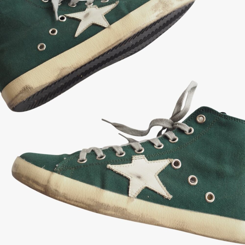 (RARE) GOLDEN GOOSE | CANVAS “FRANCY” GREEN WHITE HIGH TOP SNEAKERS - Picture 7 of 9